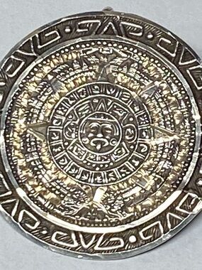 Vtg Mexico 925 Sterling Silver Aztec Calendar Pin Pendant Brooch Eagle 28 1.25”